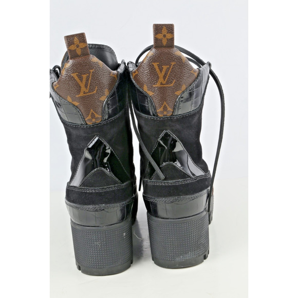 LOUIS VUITTON Boots Suede Monogram Laureate Platform Lace Desert Combat Size 37 - Picture 6 of 16